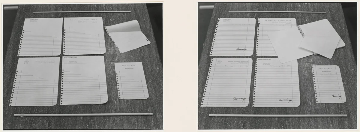 Ring-bound Stationery; Sketch to Final State by Robert Cumming, photograph, 1975