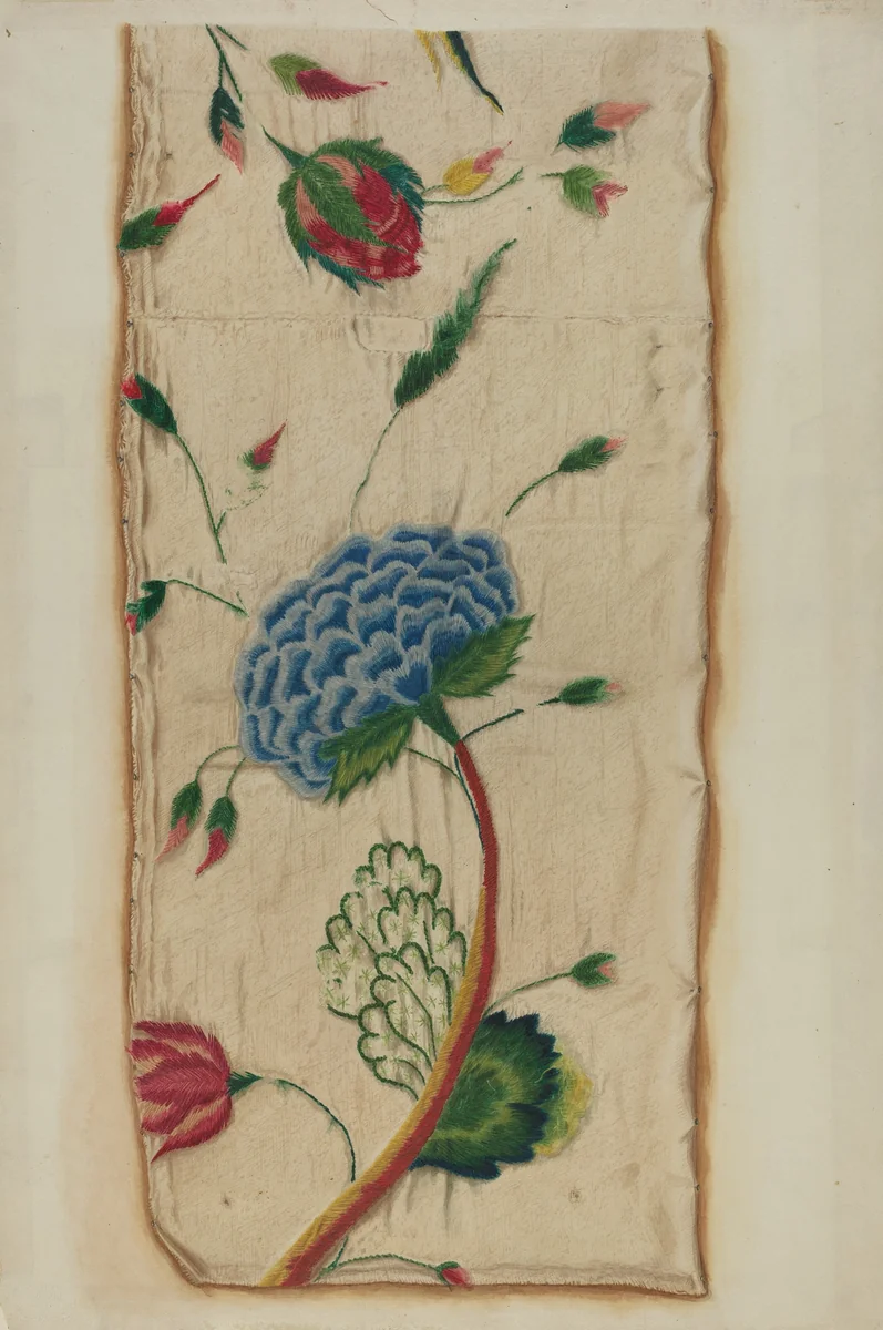 Crewel Embroidered Bed Curtain by Robert T. Gills, index of american design, 1937