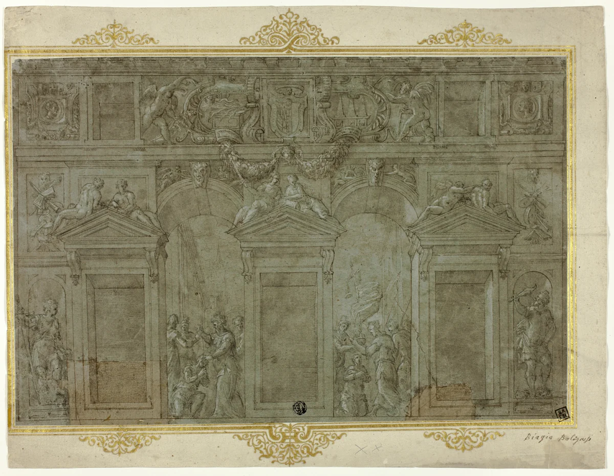 Design for a Façade Decoration by Girolamo Genga, drawing, 1546-1550