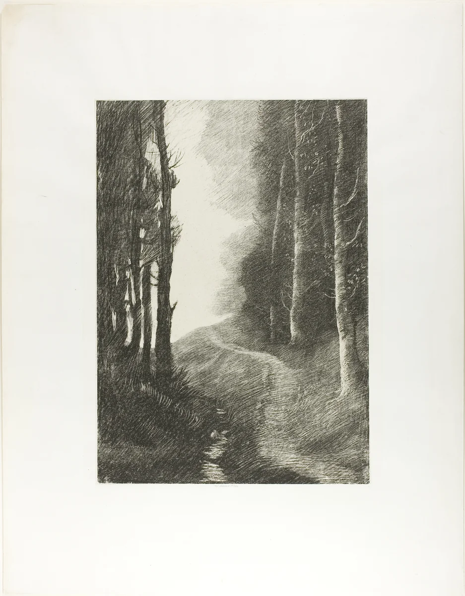Landscape with Birch Trees by Alphonse Legros, print, 1878