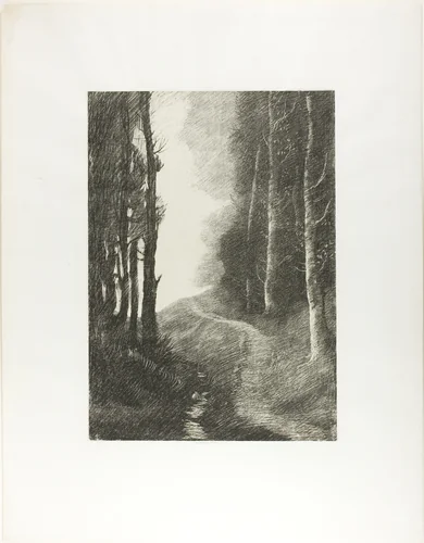 Landscape with Birch Trees by Alphonse Legros, print, 1878