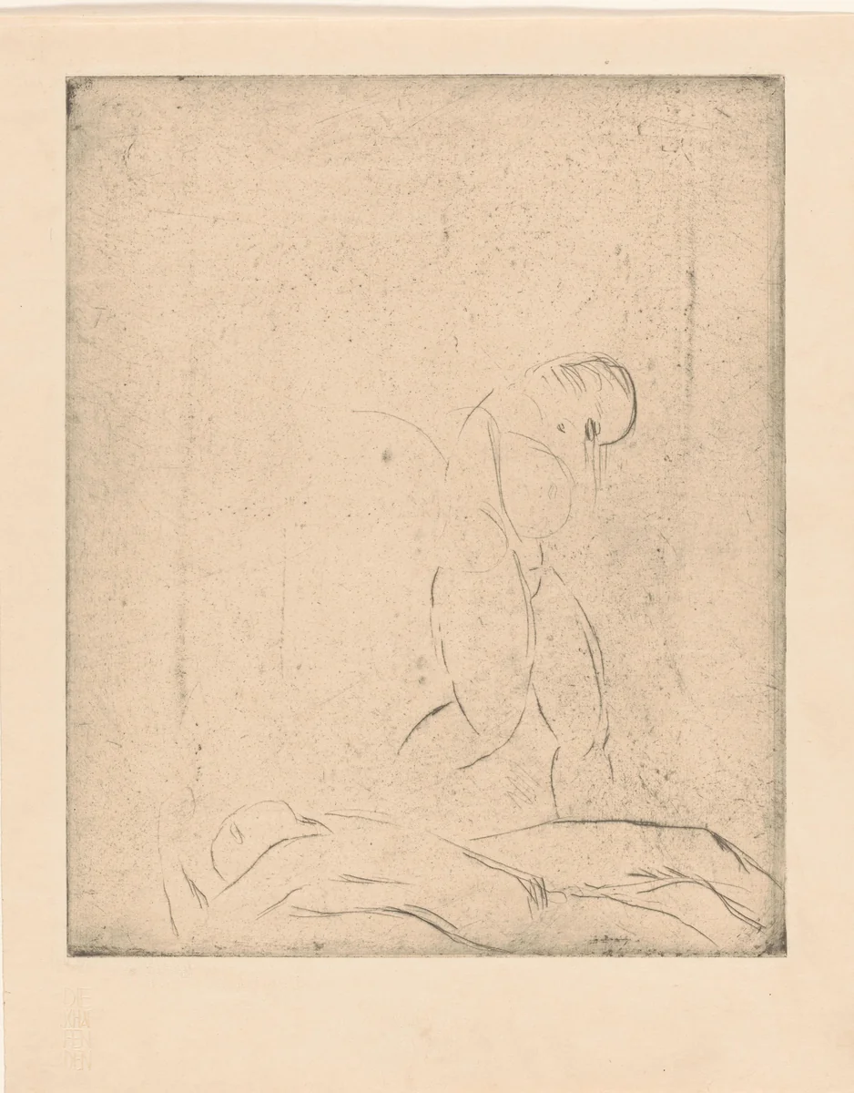 Liggende man en staande vrouw by Wilhelm Lehmbruck, print, 1891-1919