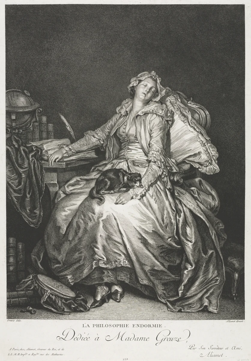 Madame Greuze Asleep by Jean Michel Moreau, print, 1776