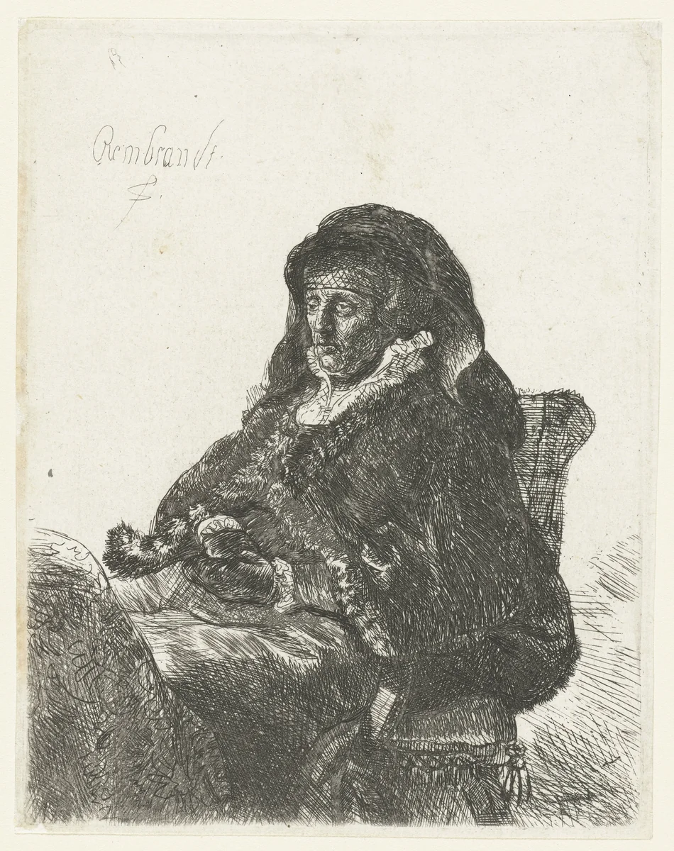 Weduwe met zwarte handschoenen by anonymous, print, 1630-1700