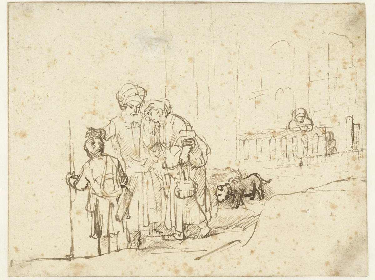Abraham Casting Out Hagar and Ishmael by Rembrandt van Rijn, drawing, 1650
