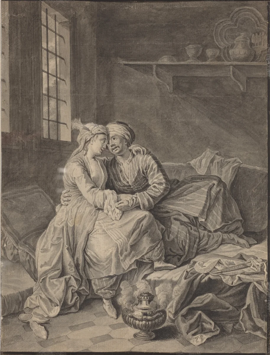 Oriental Lovers [verso] by Anton Weiss, drawing, 1764