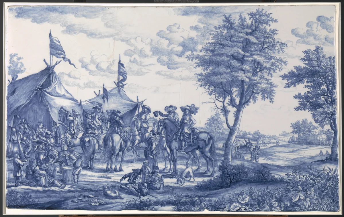 Plaat met legerkamp by anonymous, print, 1660-1675