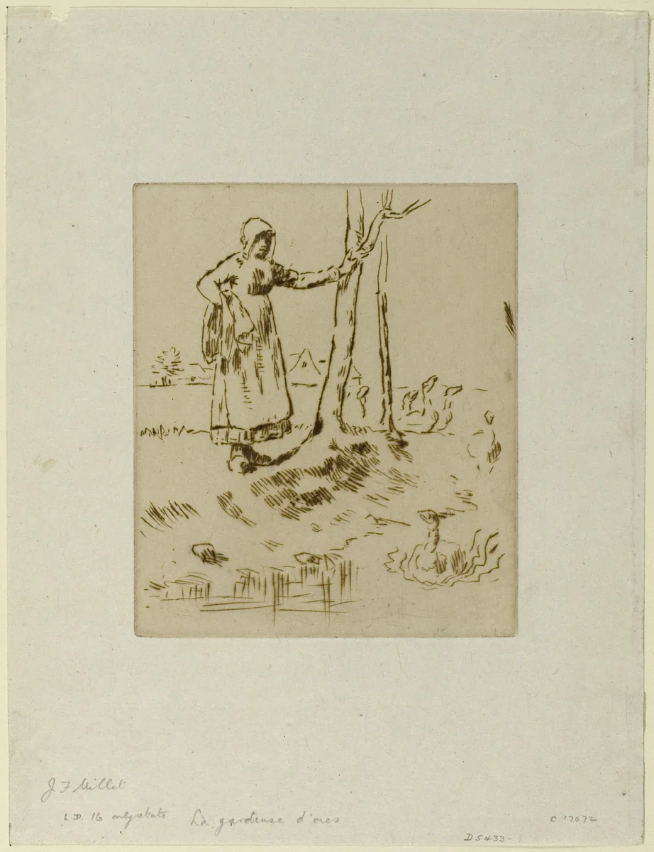 A Girl Minding Geese by Jean-François Millet, print, 1855-1856