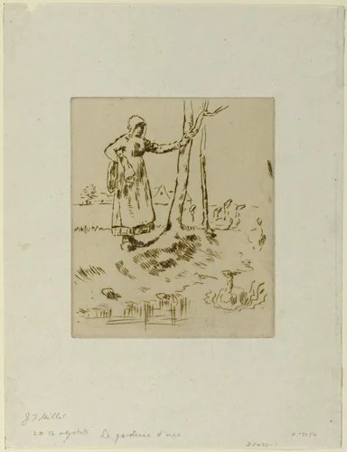 A Girl Minding Geese by Jean-François Millet, print, 1855-1856