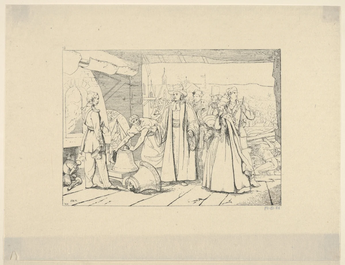 Offering of Bells to be Cast into Cannon (from Confederate War Etchings) by Adalbert John Volck, print, 1861-1863
