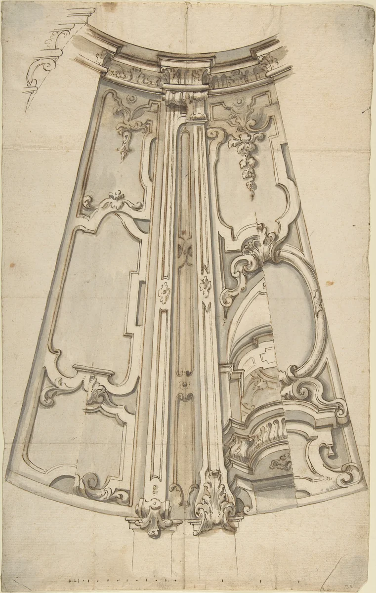 Design for the Ornamentation of a Section of a Ceiling by anonymous, drawing, 1700-1780