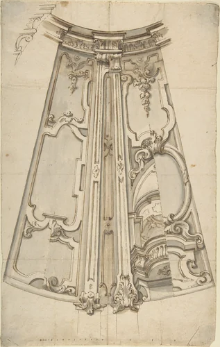 Design for the Ornamentation of a Section of a Ceiling by anonymous, drawing, 1700-1780