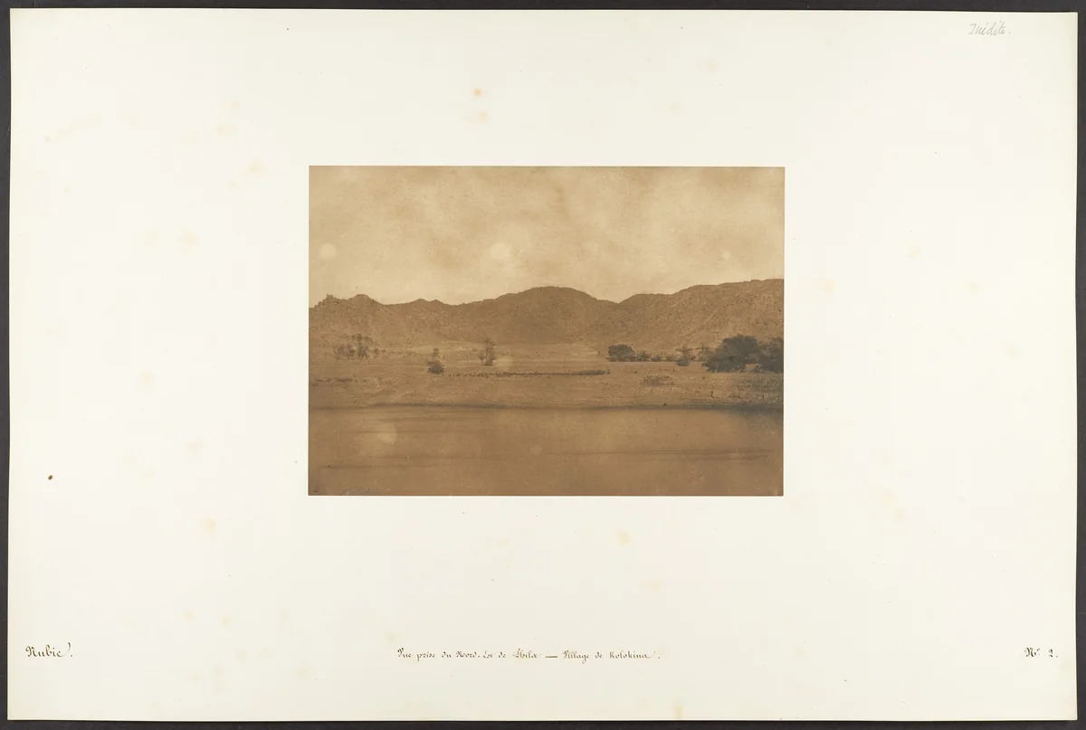 Vue prise du Nord-Est de Philae - Village de Kolokina by Maxime Du Camp, photograph, 1849-1850