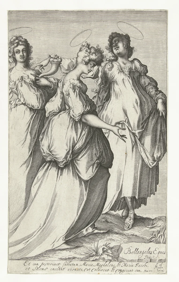 Drie heilige vrouwen by Matthäus Merian, print, 1603-1650