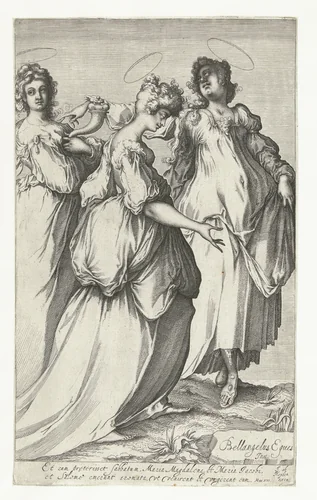 Drie heilige vrouwen by Matthäus Merian, print, 1603-1650