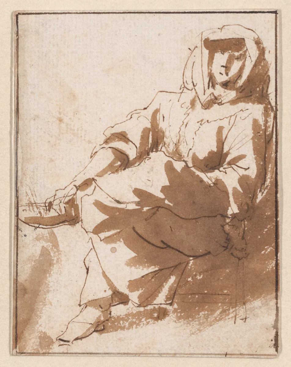 A Seated Lady by Jan de Bisschop, drawing, 1648-1671