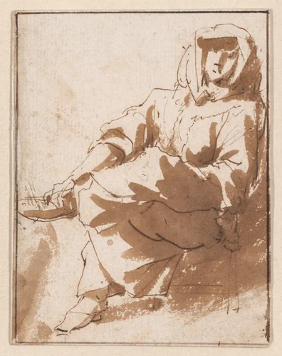 A Seated Lady by Jan de Bisschop, drawing, 1648-1671