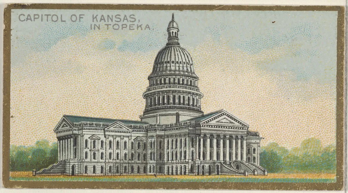 Capitol of Kansas in Topeka, from the General Government and State Capitol Buildings series (N14) for Allen & Ginter Cigarettes Brands by Allen & Ginter, print, 1889