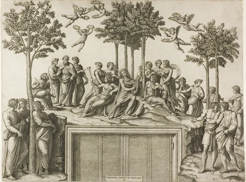 Apollo on Parnassus by Marcantonio Raimondi, print, 1517-1520