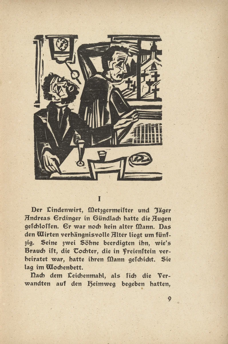Briggel: The Brothers (Der Briggel: Die Brüder) (headpiece, page 9) from Neben der Heerstrasse (Off the Main Road) by Ernst Ludwig Kirchner, illustrated book, 1923