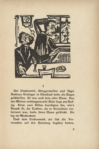 Briggel: The Brothers (Der Briggel: Die Brüder) (headpiece, page 9) from Neben der Heerstrasse (Off the Main Road) by Ernst Ludwig Kirchner, illustrated book, 1923