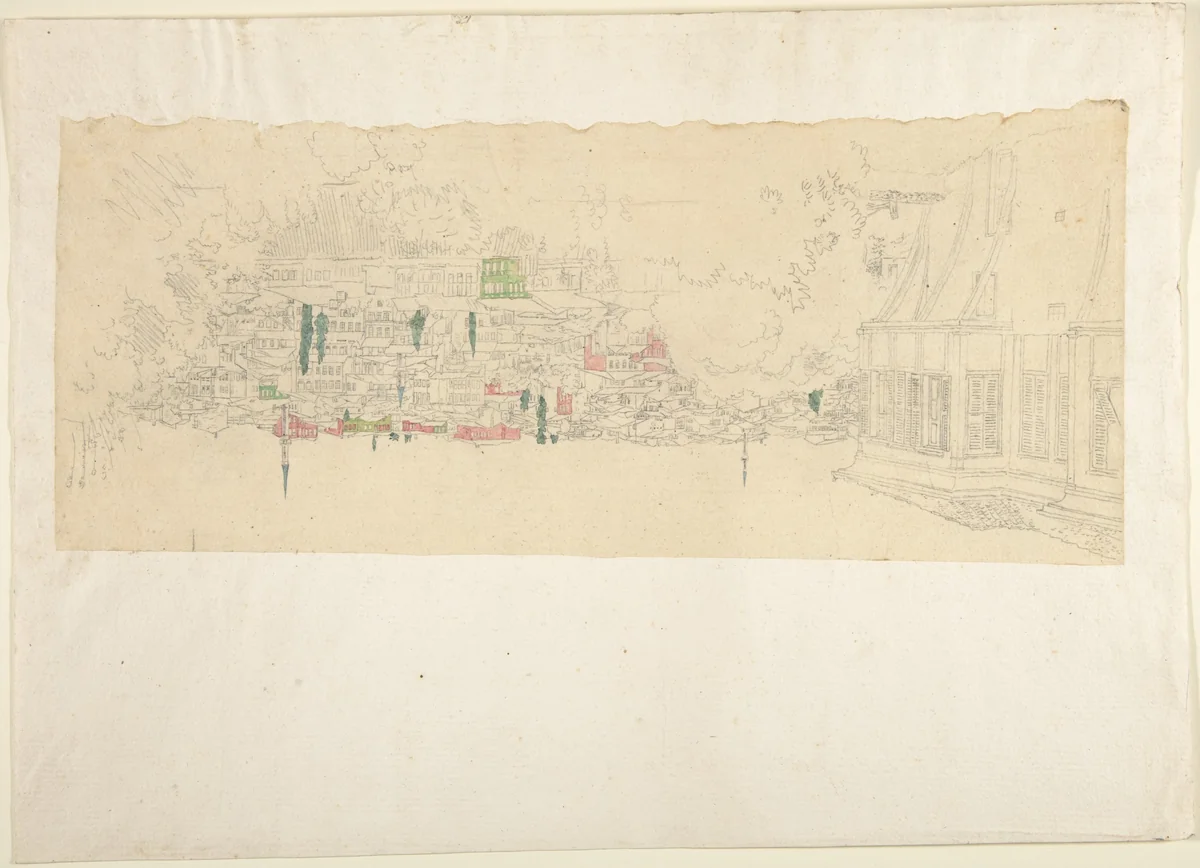 View of Town by Franz von Hauslab, drawing, 1810-1883