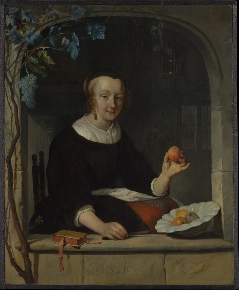 A Woman Seated at a Window by Gabriël Metsu, painting, 1660-1663