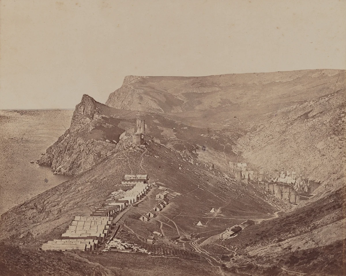 Fortification above Balaclava Harbor by James Robertson; Felice Beato, photograph, 1855-1856