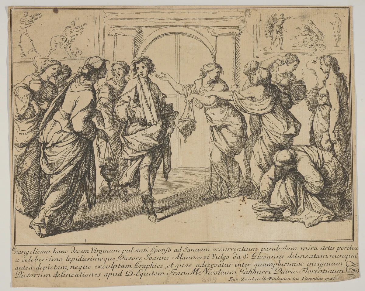 The Wise and the Foolish Virgins by Francesco Zuccarelli, print, 1728