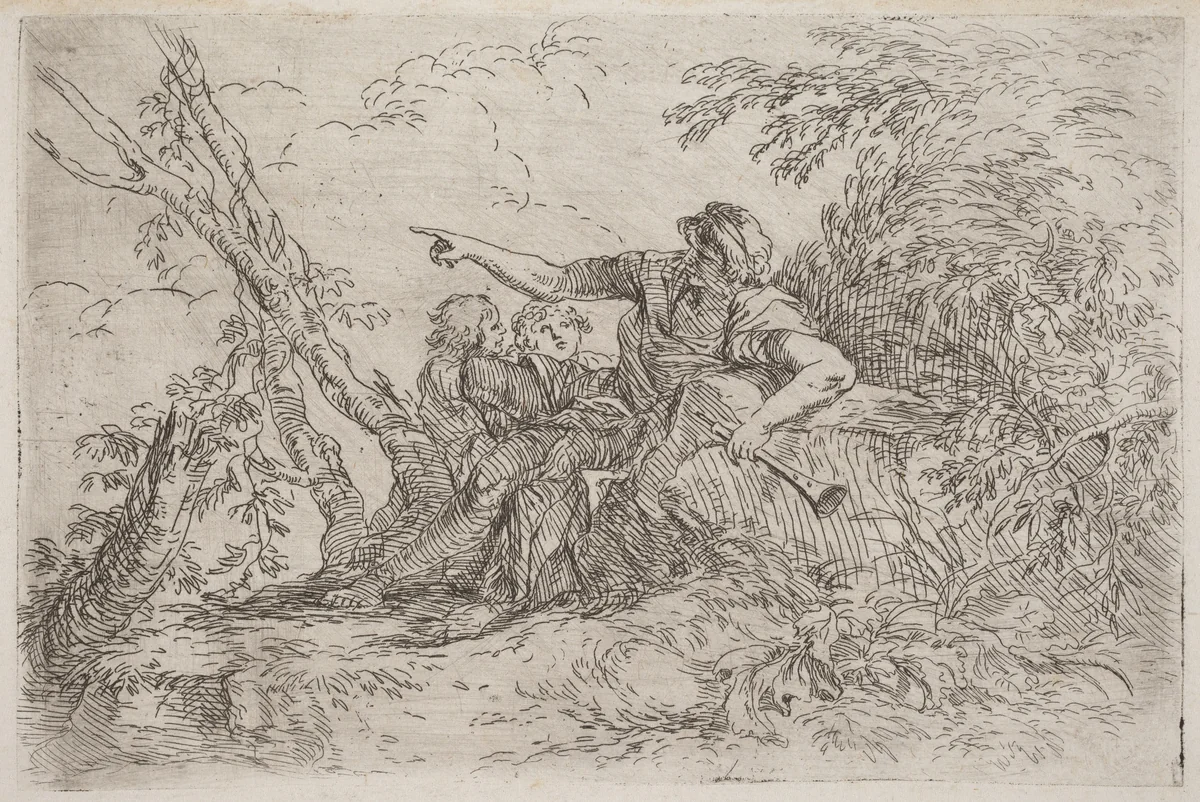 Shepherd in a Landscape by Salvator Rosa, print, 1660-1661