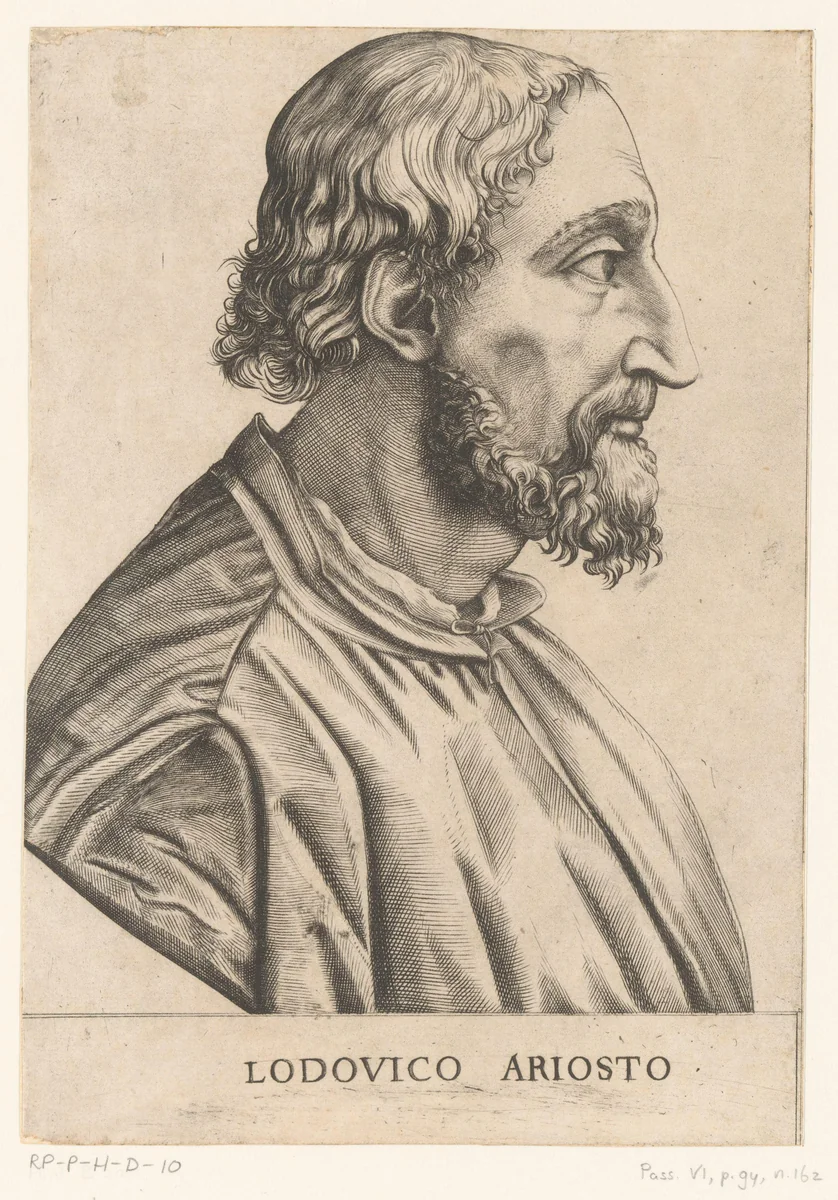Portret van dichter Ludovico Ariosto by anonymous, print, 1510-1562