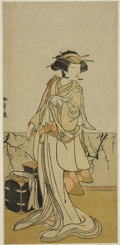 The Actor Segawa Yujiro I as Osai, a Female Hairdresser, in the Play Kamuri Kotoba Soga no Yukari, Performed at the Ichimura Theater in the First Month, 1776 by Katsukawa Shunsho (勝川 春章), print, 1771-1781