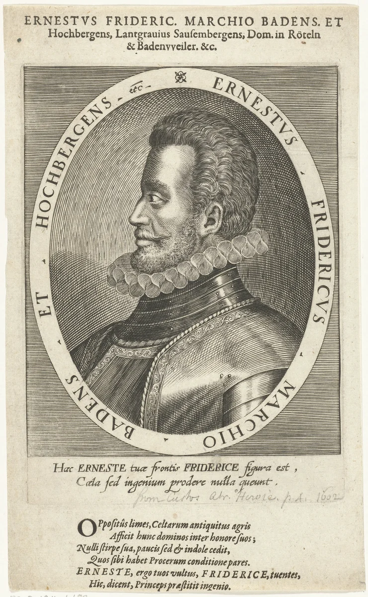 Portret van Ernst Frederik van Baden by Dominicus Custos, print, 1600-1604