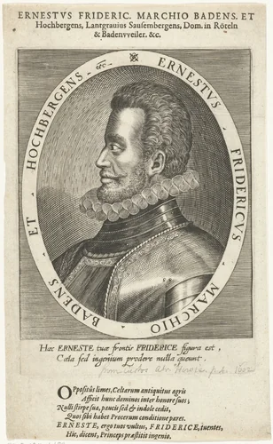 Portret van Ernst Frederik van Baden by Dominicus Custos, print, 1600-1604