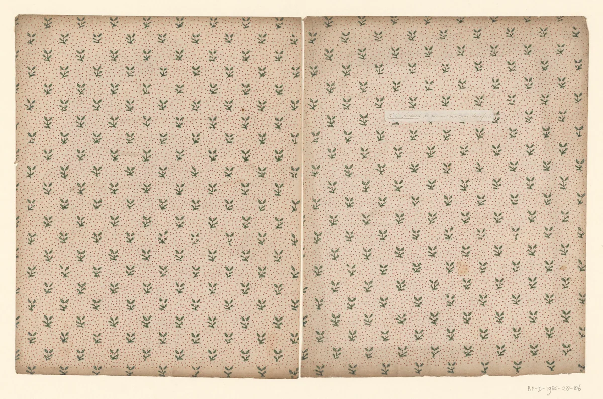 Twee bladen met strooipatroon van takje op een doorlopend puntenfond by anonymous, other, 1750-1900