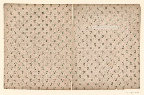 Twee bladen met strooipatroon van takje op een doorlopend puntenfond by anonymous, other, 1750-1900