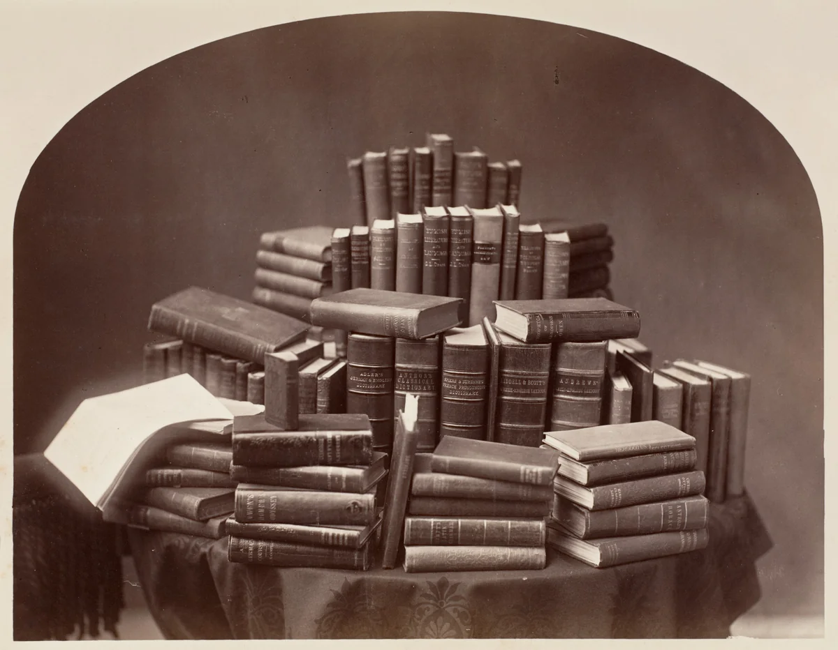 [Still Life with Books] by William Notman, photograph, 1870-1889