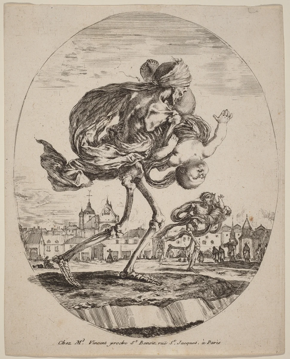 Death Carrying a Child to the Right by Stefano della Bella, print, 1648