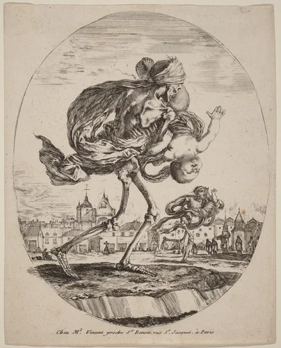 Death Carrying a Child to the Right by Stefano della Bella, print, 1648