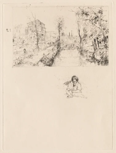 Landscape with Bridge and Child by Auguste Brouet, print, 1902-1941