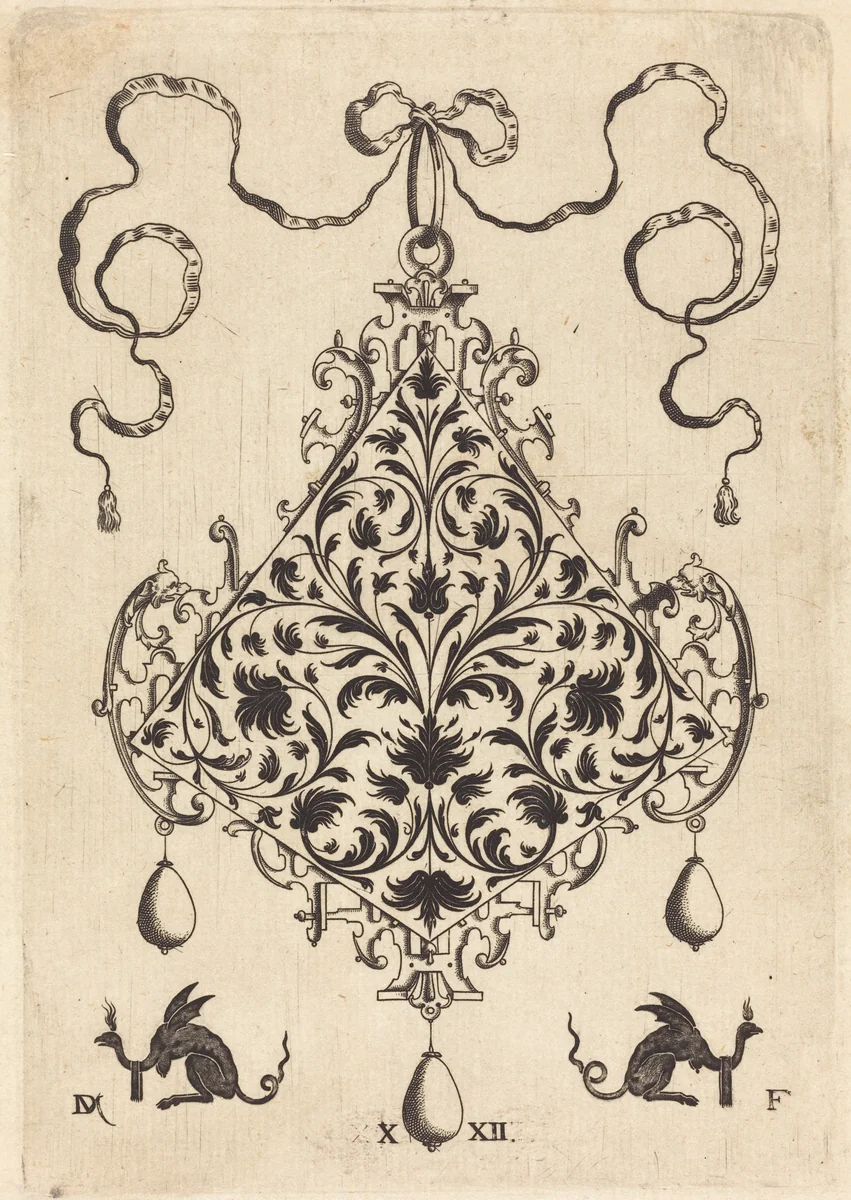 Large Pendant, Ornamental Foliage Design by Daniel Mignot, print, 1596