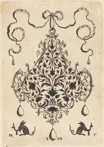 Large Pendant, Ornamental Foliage Design by Daniel Mignot, print, 1596