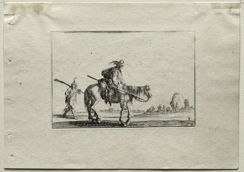 Caprices: Mounted Soldier and Foot Soldier by Stefano della Bella, print, 1637-1647
