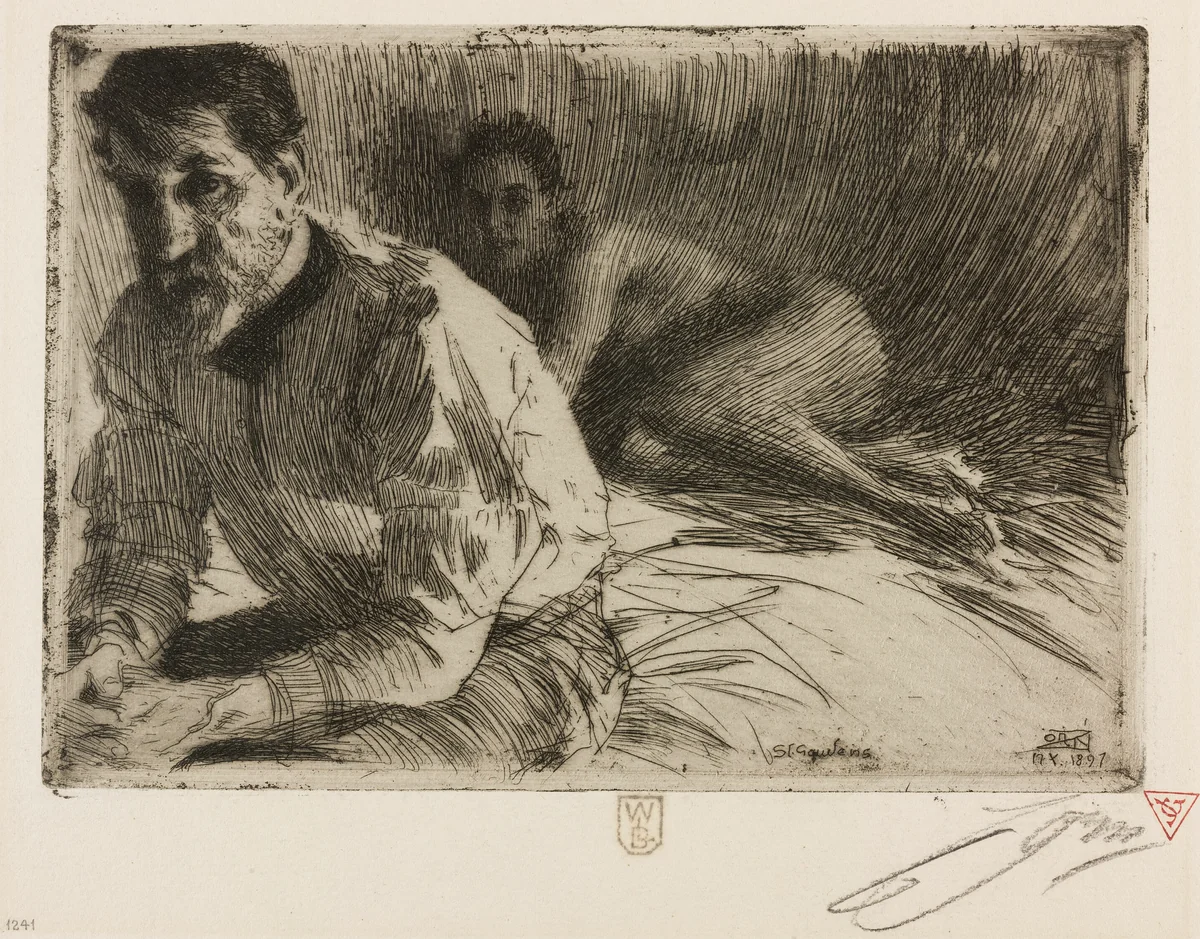 Augustus Saint Gaudens II (Saint Gaudens and his model) by Anders Zorn, print, 1897
