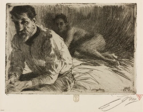 Augustus Saint Gaudens II (Saint Gaudens and his model) by Anders Zorn, print, 1897