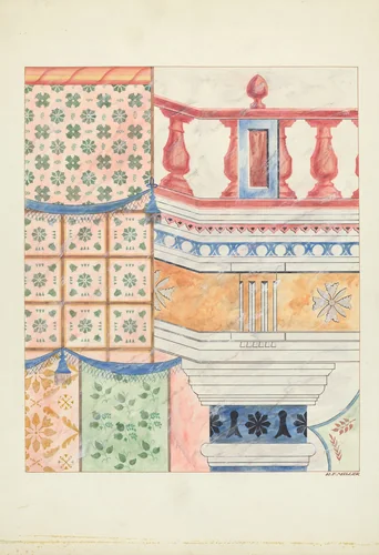 Detail of Wall Painting by Randolph F. Miller, index of american design, 1937