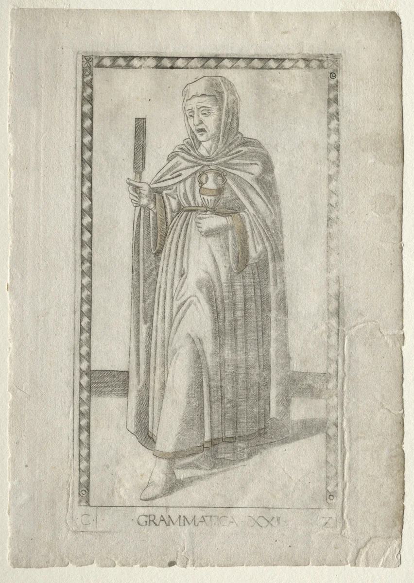Grammar (from the Tarocchi, series C: Liberal Arts, #21) by Master of the E-Series Tarocchi, print, 1457-1467