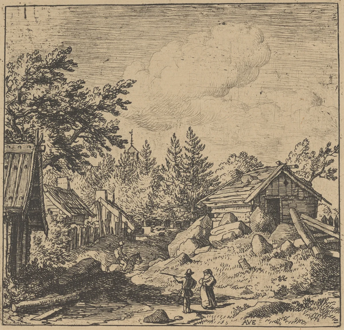 The Hamlet on Mountainous Ground by Allart van Everdingen, print, 1621-1675