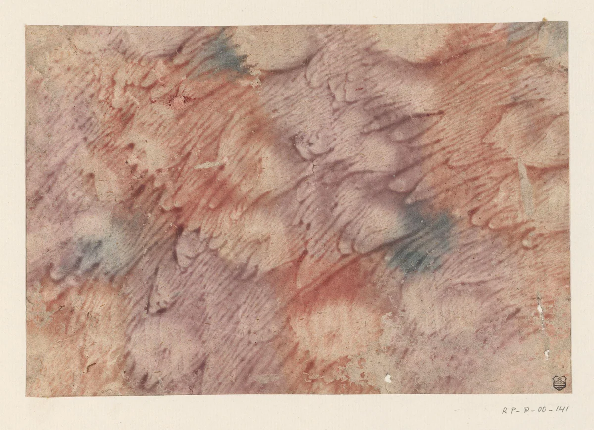 Geaderd stijfselverfpapier met kleurvlekken in paars, rood en groen by anonymous, other, 1700-1900