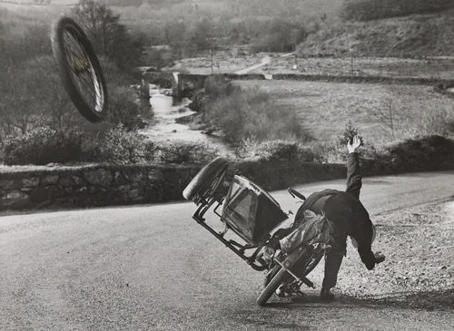 "One of the Freak Hazards of the Road: A Motorcycle Sidecar" by Times Wide World Photos, photograph, 1934